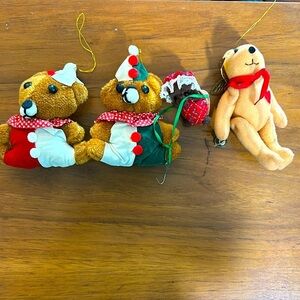 Vintage set of Soft bears Christmas ornaments, 4 different bears